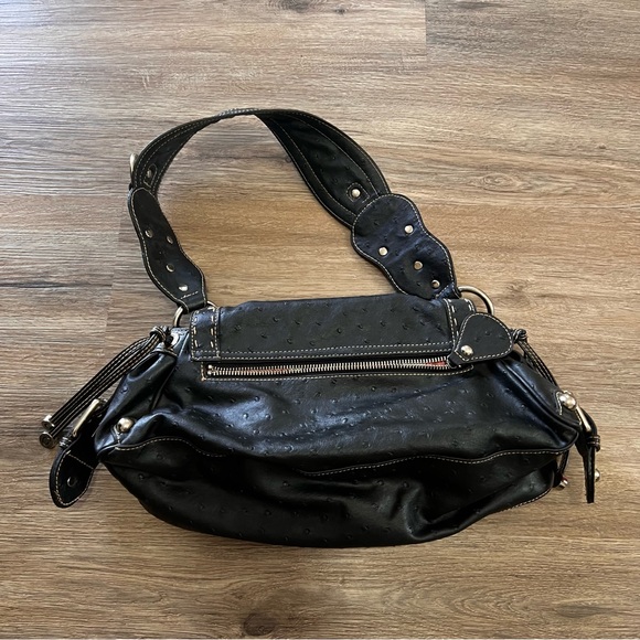 GUESS Y2K Ostrich-Embossed Leather Bag Metal Embellishments Vintage - Picture 2 of 13
